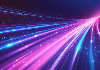 Obraz premium Futuristic Neon Light Streaks with Vibrant Pink and Blue Glowing Lines on a Dark Background