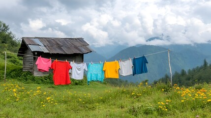 Eco Friendly Family Drying Clothes in Peaceful Off Grid Valley Home