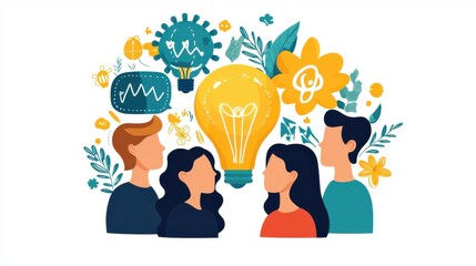 Flat Design Illustration of Diverse Leaders Brainstorming with a Growth Mindset Concept