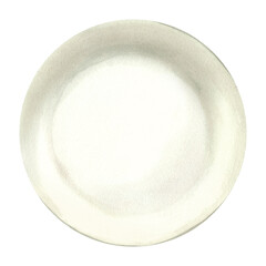 Flat white plate. Watercolor illustration. Clean ceramic tableware. Isolated white background. Serving item