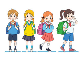 Back to school with boys and girls going to school illustration