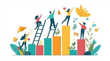 Flat Design Illustration: Individual Ascending Success Ladder Representing Leadership Growth Journey