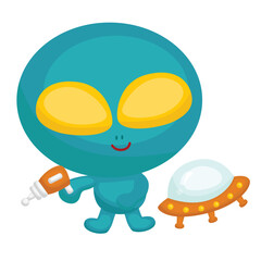 Cute Kids Wearing Alien Halloween Costume Party Celebration Cartoon Illustration Vector Clipart Sticker Decoration Background