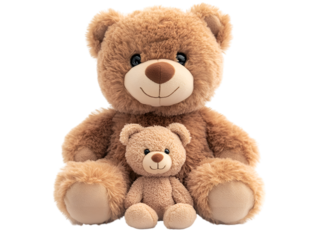 a large teddy bear and a small teddy bear. 