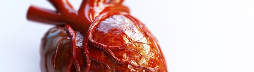 Human heart with arteries and veins, 3D medical rendering, detailed textures, isolated on white background