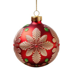 Red Christmas Ornament with Gold Design Isolated on Transparent Background
