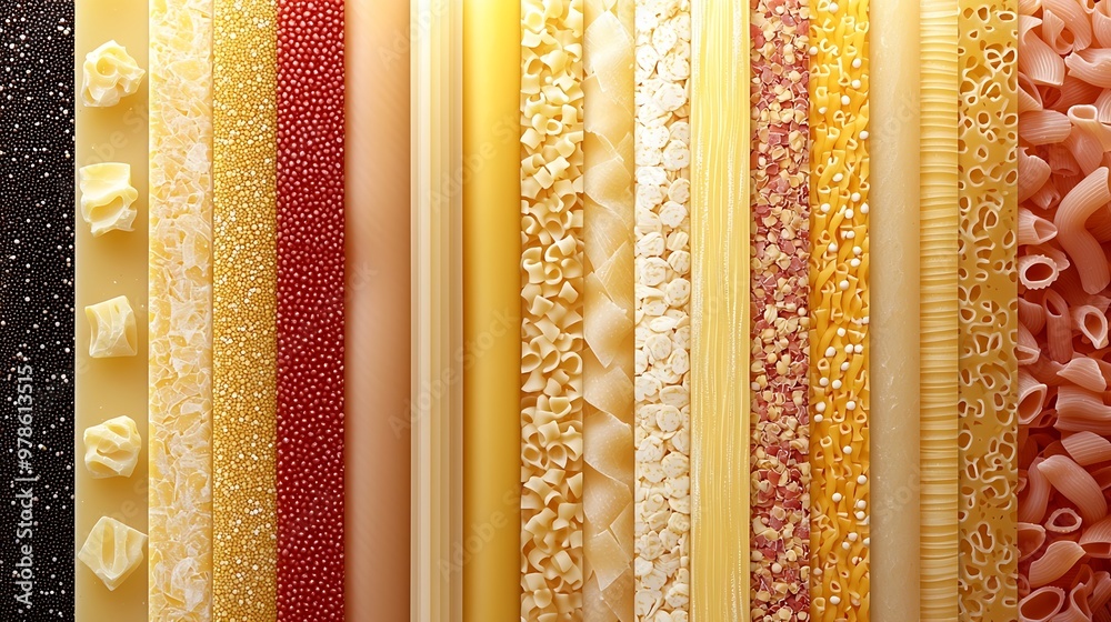 Poster set of different macaroni pasta texture background : generative ai