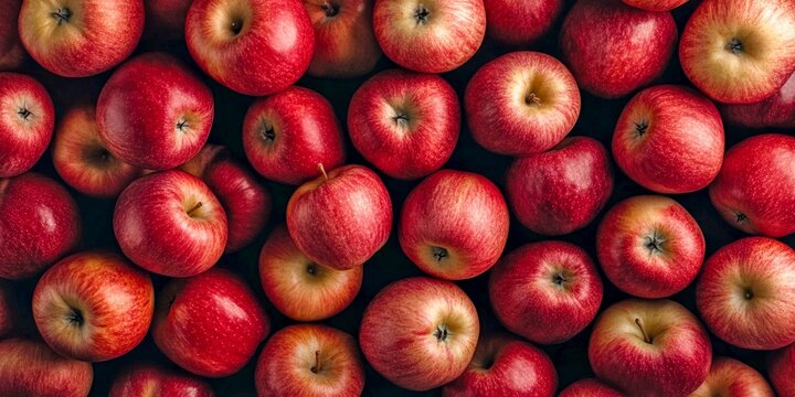 A vibrant display of fresh red apples fills the frame. Their shiny skins and rich colors create an appealing and healthy look. Perfect for food photography or healthy eating themes. AI