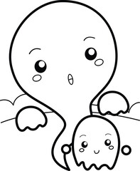 Cute Kids Wearing Ghost Halloween Costume Party Celebration Cartoon Coloring Activity for Kids and Adult