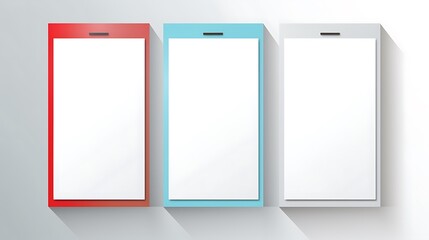 Three Blank Rectangular Frames with Colored Borders and Shadows