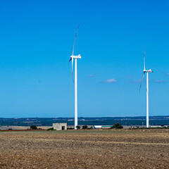Wind turbines on the field