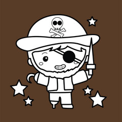 Cute Kids Wearing Pirate Halloween Costume Party Celebration Cartoon Digital Stamp Outline