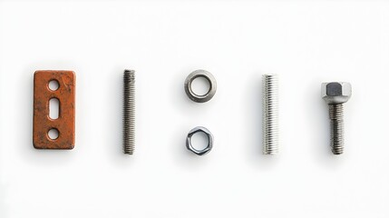 Fototapeta premium Symmetrically Arranged Assorted Nuts and Bolts on a White Background