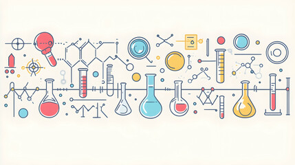 Abstract line art illustration of lab equipment and science concepts.