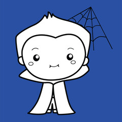 Cute Kids Wearing Vampire Halloween Costume Party Celebration Cartoon Digital Stamp Outline