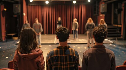 Community theater group rehearsing for a play in a local hall