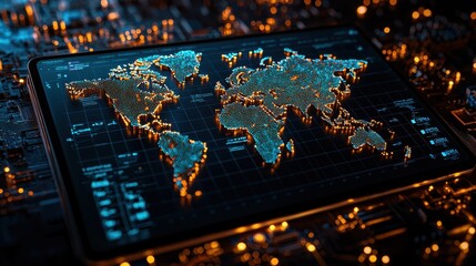 Global Business Expansion Opportunities with Real-Time Market Trends on Computer Screen - Copy Space Available for Text