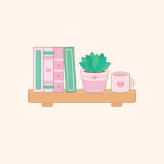 pink plant bookshelf