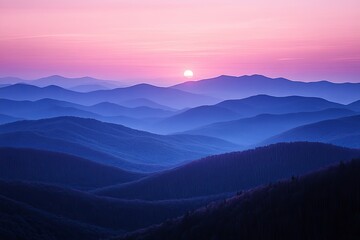 Obraz premium A breathtaking sunrise over rolling mountain ranges in the early morning light creates a stunning landscape of soft colors. Generative AI