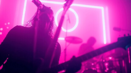 Energetic rock band performing on stage in a lively European venue, vibrant crowd engagement, dynamic atmosphere, captivating musical experience.