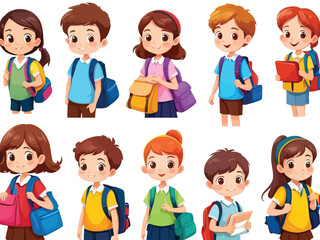 Back to school with boys and girls going to school illustration