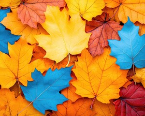 Fototapeta premium A vibrant display of autumn leaves in various colors, showcasing the beauty of nature during fall season.