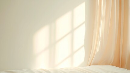 Light-filled window draped with soft curtains, inviting atmosphere, serene interior space, emphasizes tranquility and openness, perfect for cozy living environments