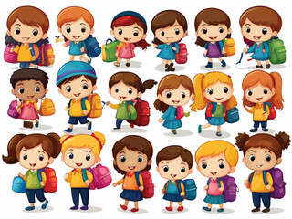 Back to school with boys and girls going to school illustration