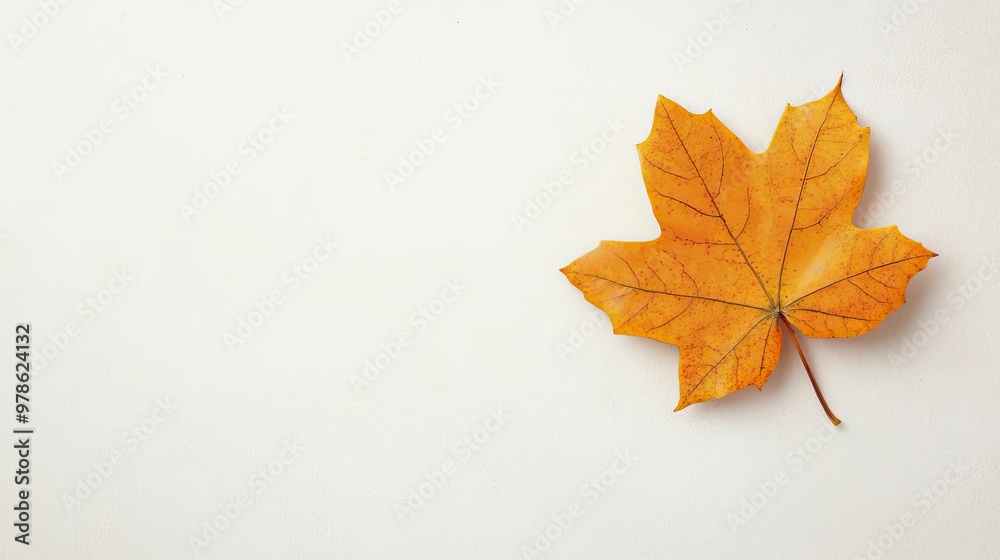 Wall mural Delicate Leaf Resting on a Clean White Wall, Showcasing Natures Beauty Against a Minimalist Background