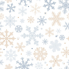 Winter pattern with silver and gold snowflakes on transparent background Simple Christmas seamless pattern with geometric motif New year vector ornament Design web, wrapping, wallpaper, cover, textile