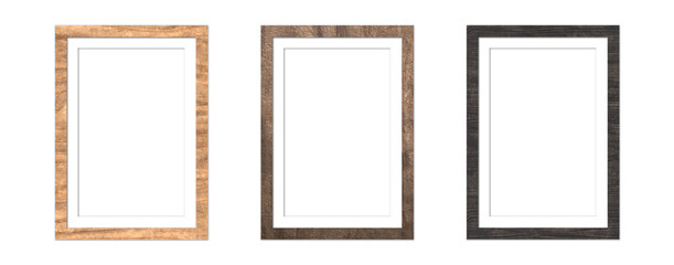 Natural textured old wooden vintage photo frame set