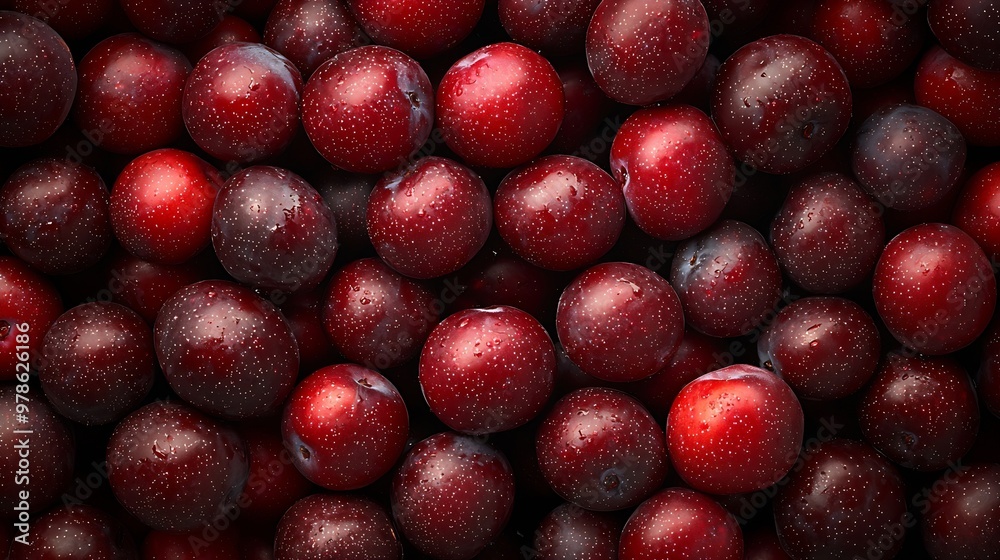 Poster lots of plums blackthorns top view background : generative ai