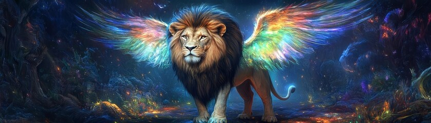 A majestic lion adorned with ethereal wings