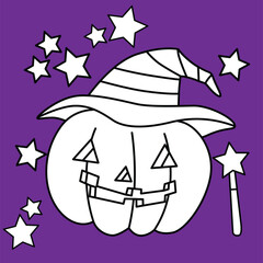 Halloween Pumpkin Symbol Cartoon Digital Stamp Outline