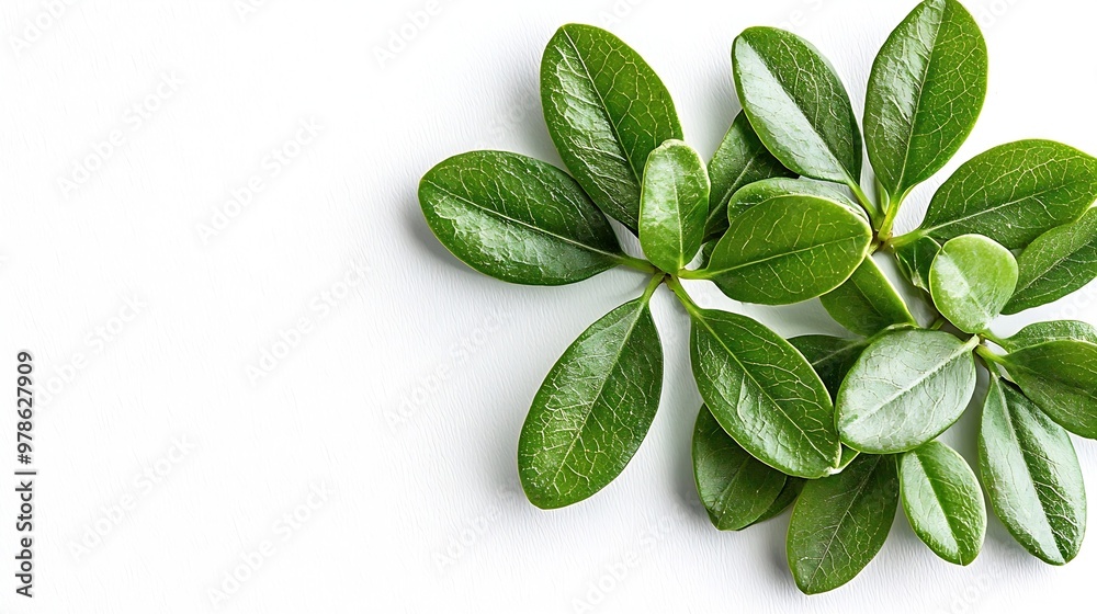 Poster yong green leaves isolated on white background : generative ai
