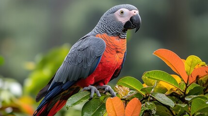 Obraz premium A colorful parrot perched on vibrant foliage in a natural setting.