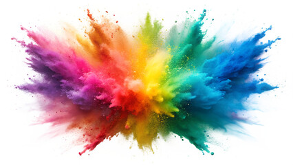 Vibrant color explosion showcasing a dynamic blend of hues, isolated on a transparent or white background.
