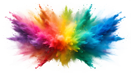 Vibrant color explosion showcasing a dynamic blend of hues, isolated on a transparent or white background.