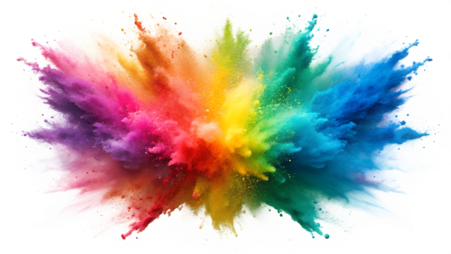 Vibrant color explosion showcasing a dynamic blend of hues, isolated on a transparent or white background.