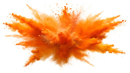 Vibrant orange powder explosion, creating dynamic and stunning visual effects. Isolated on a transparent or white background.