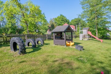 wooden house in the forest, kindergarten
