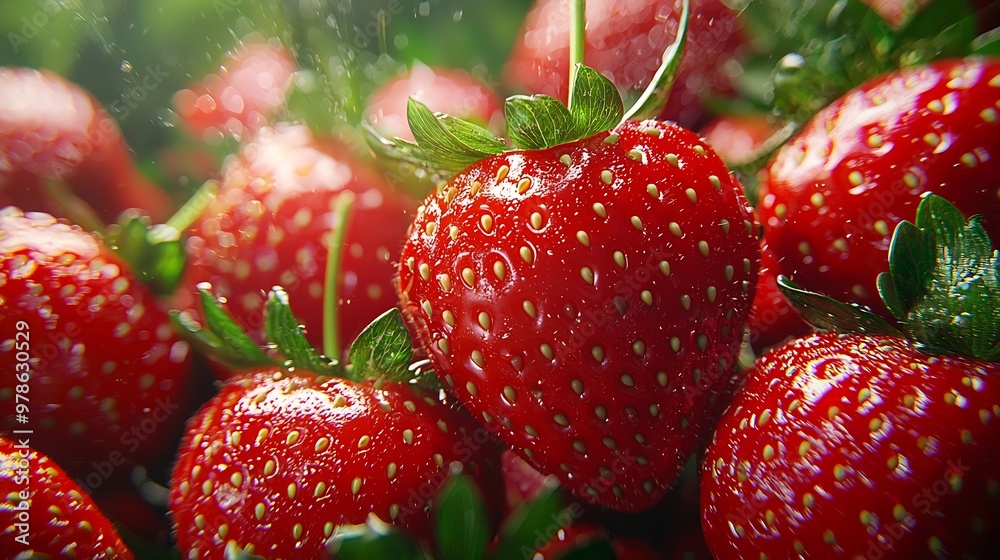 Poster uncleaned musk strawberries background : generative ai