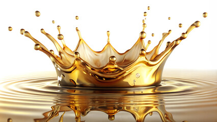 A stunning golden crown creating a splash in shimmering water, isolated on a transparent or white background.