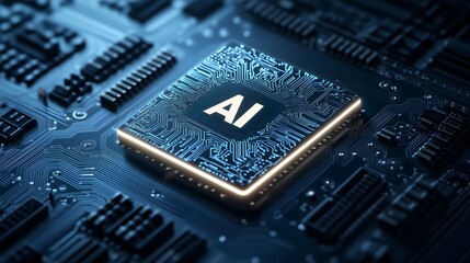 Fototapeta premium Hi-tech electronic chip with glowing wording 
