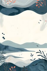 Naklejka premium Abstract Landscape With Mountains And Birds