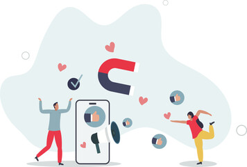 Customer engagement with social media ads and posts.flat design with people.