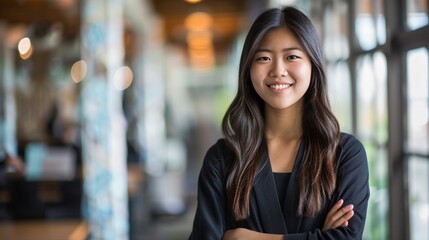 Confident young korean businesswoman  a proud leader in a professional office setting