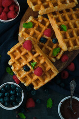 Belgian waffles on a dark background