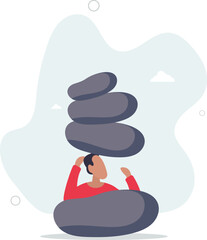 Burden, obligation to pay off, heavy stress problem or difficulty, work pressure thinking to make decision,flat design with people.