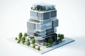 Modern multi-story building with greenery and glass elements, designed for business use.